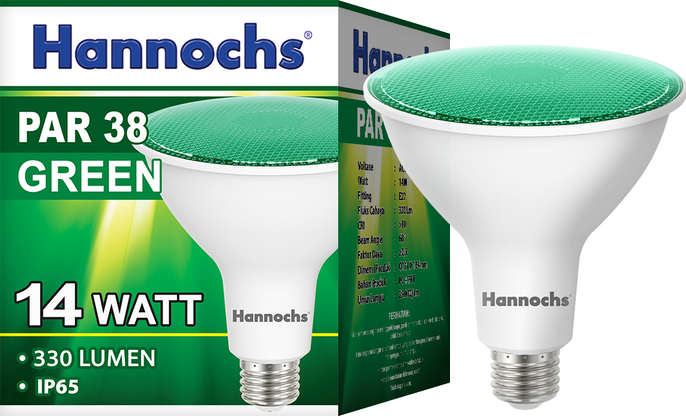 Hannochs LED PAR 38 14 watt Cahaya Hijau