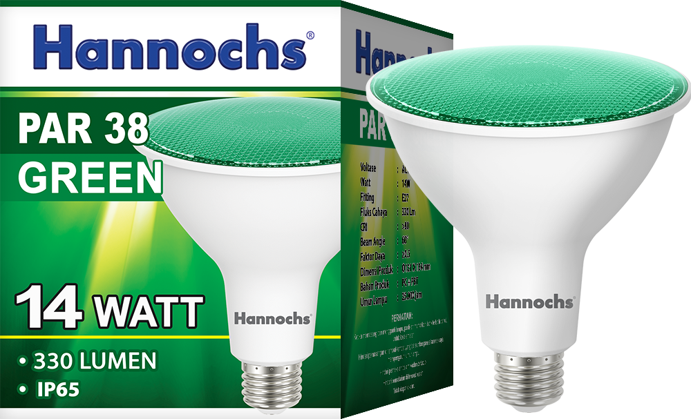 Hannochs LED PAR 38 14 watt Cahaya Hijau 