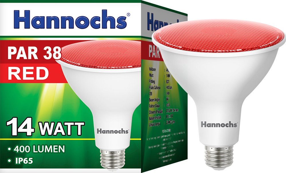 Hannochs LED PAR 38 14 watt Cahaya Merah 